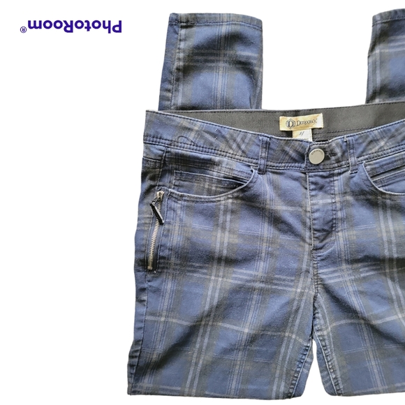 Democracy Pants - Democracy Women's Ab Technology Blue Plaid Skinny Jeans- 14